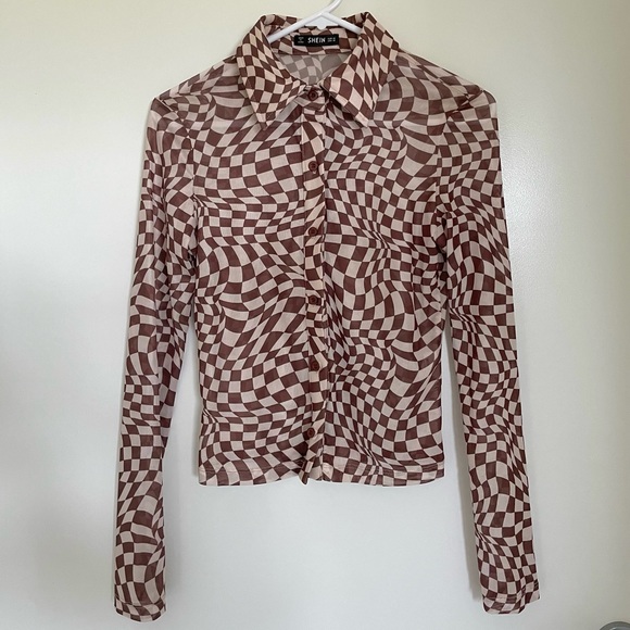 Trendy, sheer, brown, buttoned top y2k - Picture 3 of 3